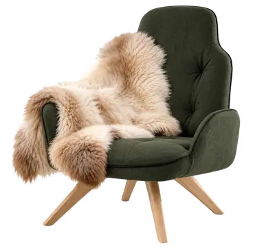 Bowron sheepskin rug on leather sofa